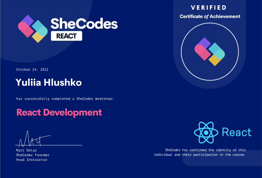 sertificate React SheCodes